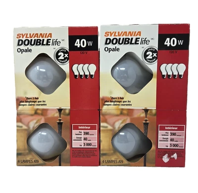 Sylvania Double Life 40W Light Bulbs Soft White Two 4 Packs NEW Sealed Made USA - Image 1 of 4