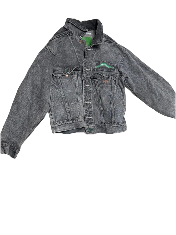 CODE BLEU vintage 80s black acid wash denim trucker jacket Size S Punk Rocker - Image 1 of 4