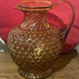 Vintage Tiara Hobnail Amber Pitcher Swirl Top - Picture 1 of 5