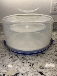 Tupperware Round Cake Taker Blue Clear Locking Lid 12” w/Egg Holder - Picture 1 of 6
