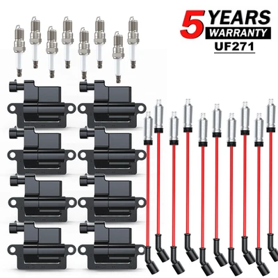 Paquete de 8 bobinas de encendido cuadradas y cables de bujía para Hummer H2 2003-2007 Foto 1 de 4