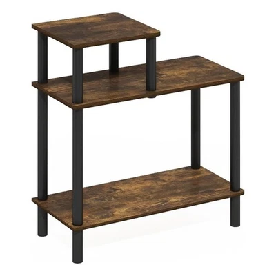 Furinno Turn-N-Tube 3-Tier Rectangular Sofa Side Table in End Amber Pine/Black - Image 1 of 4