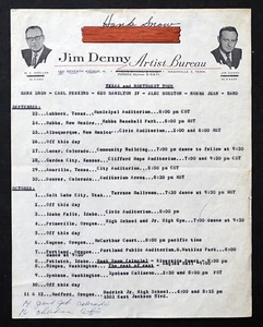 1960 Vintage CARL PERKINS & HANK SNOW Original TOUR ROUTE / GRAND OLE OPRY - Bild 1 von 1