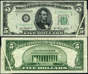 FR. 1962 G* $5 1950-A Federal Reserve Note ERROR Chicago Gutterfold VF+ - Picture 1 of 3