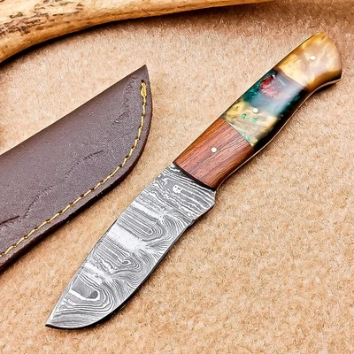 Cuchillo desollador de acero Damasco hecho a mano | 8,0" | Full Tang, funda de cuero IT-2525 Foto 1 de 4