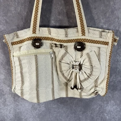 Bolso de Hombro Vintage Crema Pastel Tono Tierra Bolso de Mano Cartera Lazo Madera Botón Foto 1 de 4