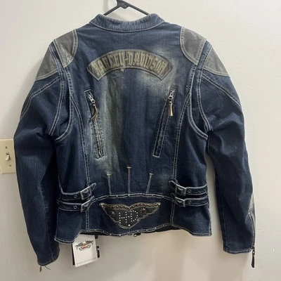 Harley Davidson Womens Denim Riding Gear Embroidered Mesh Denim Jacket Size XL - Image 1 of 4