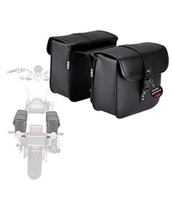 ISSYAUTO Motorcycle Saddle Bags 2 Pack PU Leather Universal Saddlebags 16 - Picture 1 of 7