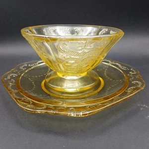 1932 Federal Glass Madrid Amber Sherbet Glass & 5.5" Saucer Depression Glass - Picture 1 of 18