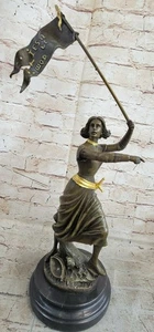 Large Saint Joan of Arc Figurine w/ Flag Sculpture Statue 100% Pure Bronze Figur - Picture 1 of 7