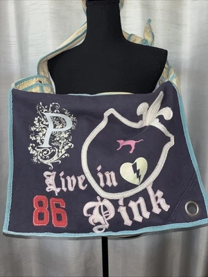 Victoria's Secret VTG Y2K White Canvas Messenger Bag "Live In pink 86" Womens - Image 1 of 4