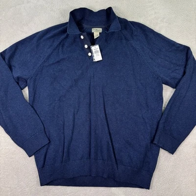 NEW LL Bean Men XL Classic Navy Rugby Polo Sweater Cotton Cashmere 522203 Casual - Image 1 of 4