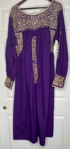 Vestido para mujer La Chaparrita púrpura dorado bordado hecho a mano mexicano L/S - Imagen 1 de 17