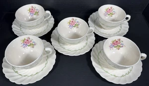 Set of 5 CLARICE CLIFF Royal Staffordshire "Janice" Tea cup and Saucer - Picture 1 of 17