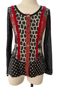 Cardigan Lulu H. Paris Designer con Motivo Multicolore Maglia Manica Lunga Taglia M - Foto 1 di 17