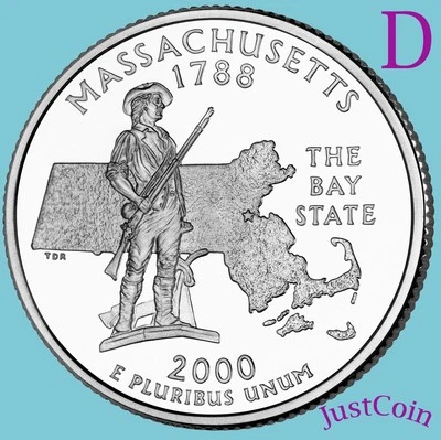 2000 D MASSACHUSETTS MA STATE QUARTER UNCIRCULATED FROM MINT ROLL - Image 1 of 2
