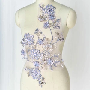 Pedrería Encaje Flor con Cuentas Bordado Floral Aplique para Boda Vestido - Imagen 1 de 6