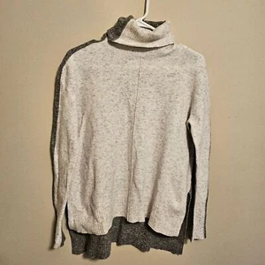 Athleta Transit Color Block Turtleneck Small Gray Merino Extra Fine Wool - Picture 1 of 7
