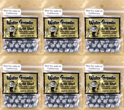 (6) Packs Water Gremlin New Removable Split Shot Sinkers Size PSS-3 New