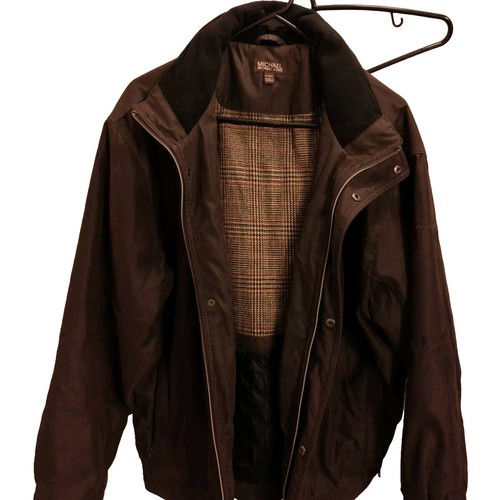 Giacca uomo autentica Michael Kors marrone scuro con cappuccio cerata XL cerniera rotta