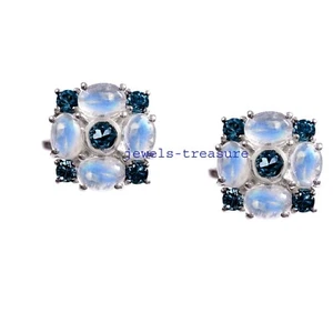 Natürlich Mondstein & London Blau Topas Edelstein 925 Sterling Silber #J5 - Bild 1 von 3
