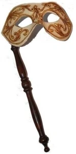 Venezianische Maske Alexandra aus Gips mit Haltestab Augenmaske Maskenball Sexy - Bild 1 von 1