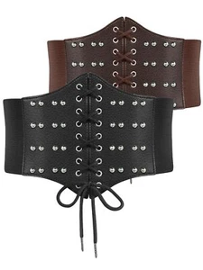 Lace-Up Corset Belt for Women Elastic Steampunk Renaissance Pirate Rivets Cin... - Picture 1 of 6