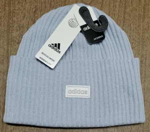 adidas Women's Beanie Hat One Size Blue 4-Inch Cuff Fold Warm Logo New MSRP$22 - Picture 1 of 5