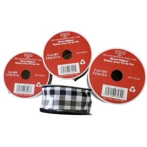 (4) Spools of Black & White Gingham Tartan Plaid Wired Ribbon 100% Polyester NEW - Picture 1 of 3