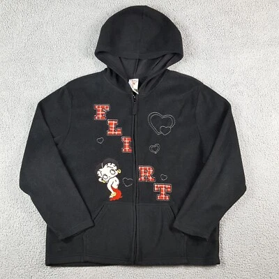 Sudadera Betty Boop Flirt negra polar con capucha Y2K para mujer XL dibujos animados cremallera Foto 1 de 4