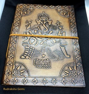 Tagebuch Leder Ganesha geprägt Handarbeit Papier Notizbuch Journal Organizer Faden - Bild 1 von 4