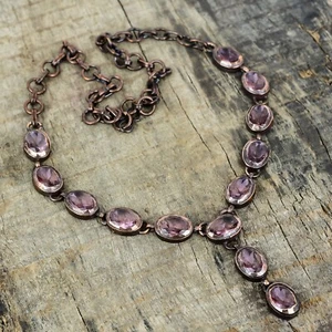 Valentines Deal Pink Kunzite Stone Copper Electroformed Chain Necklace Jewelry - Picture 1 of 6