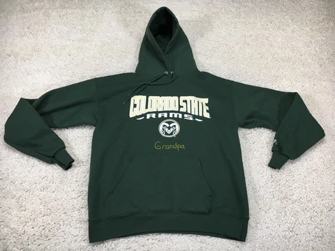 Colorado State Rams Sweater Mens Medium Green Russell Sweatshirt Grandpa Hoodie Cover
