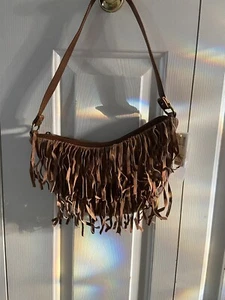 Vintage Limited Too Brown Suede Fringe Boho Shoulder Purse, NOS - Picture 1 of 6