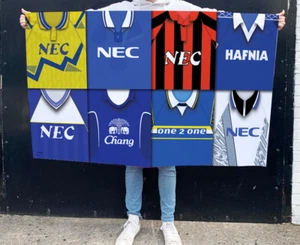 Everton Retro Shirt Montage Football Flag 5ftx3ft Man Cave Great Gift - Picture 1 of 1