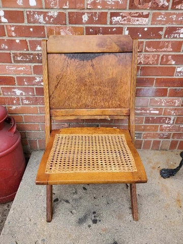 Vintage Oak Folding Chair Cane Seat 1940s Heavy Sturdy #1 Cover