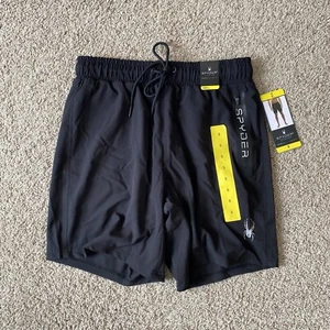 SPYDER Mens Swim Shorts Black Quick Dry UPF 30 Zip Pocket Boxer Lined Trunks S - Picture 1 of 8