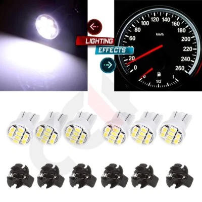 6x White T10 194 8SMD Instrument Panel Dash LED Light Bulbs W/ 1/2" Lock Sockets - Image 1 of 4