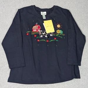The Quacker Factory Sweatshirt Womens 1X Barn Farm Cows Sequin Beaded NEW - Picture 1 of 10