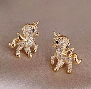 New Unicorn Stud Earrings Crystal Fashion Earrings for Women Girl Earrings Exqui - Picture 1 of 4