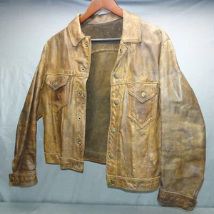 CHAQUETA DE CUERO MARRÓN De Colección Años 60 - Sin Marca - Hecha en INGLANDIA - Imagen 1 de 12