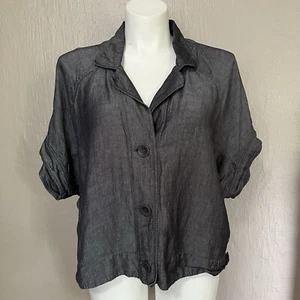 Eileen Fisher Womens Cropped Short Sleeve Linen Jacket Gray XL Casual Career - Picture 1 of 7