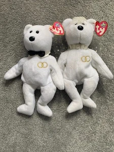 TY Beanie Babies 'Mr' and 'Mrs' Bride & Groom wedding bears, with tags - Picture 1 of 4