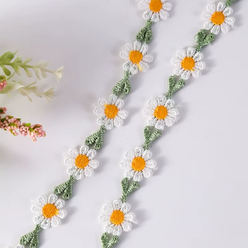 1/2-inch-wide white, yellow, Green Embroidered lace trim price per yard - Image 1 of 1