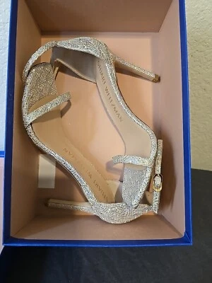 Stuart Weitzman ALEENA 75 Pearls Nudist Curve Ankle Strap Sandal In Platino Glit - Image 1 of 4