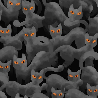 Feline Drive Fabric BOO! HALLOWEEN Cats Gray Hoffman California Sold by the Yard - Image 1 of 4
