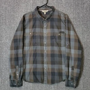 Decree Shirt Mens XXL Gray Brown Plaid Long Sleeve Roll Tab 100% Cotton Pockets - Picture 1 of 13