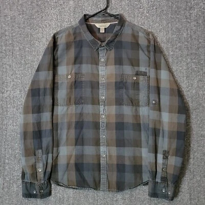 Camisa Decree Para Hombre XXL Gris Marrón A Cuadros Manga Larga Pestaña Enrollable 100% Algodón Bolsillos Foto 1 de 4