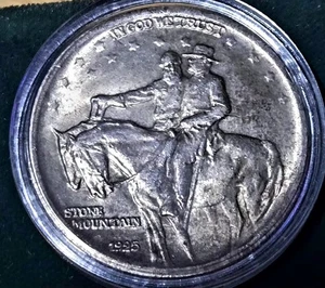 1925  Stone Mountain  Commemorative Silver Half Dollar AU ,Velvet U.S. Mint Case - Picture 1 of 6