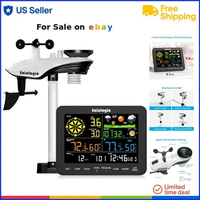 Wireless Indoor Outdoor Weather Station Rain Gauge Wind Speed Humidity - Image 1 of 4